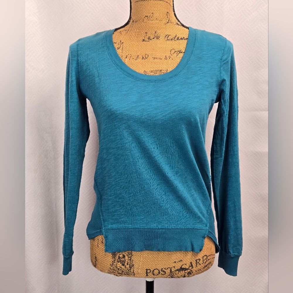 Bobi Long Sleeve Scoop Neck Cotton Ribbed Top Shirt Sz XS Turquoise NEW